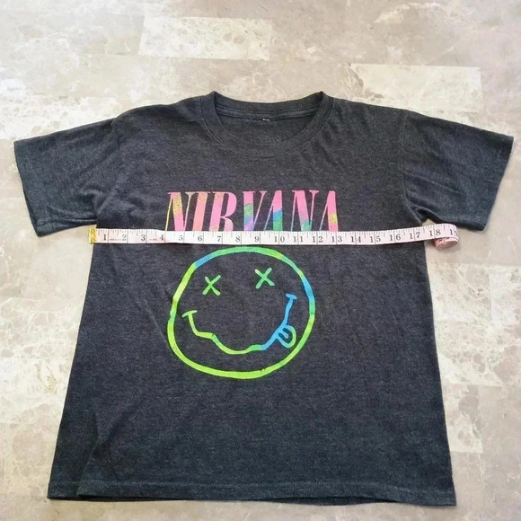 Nirvana Tye Dyed Smiley Face Dark Grey T-Shirt Size Small - Picture 2 of 4